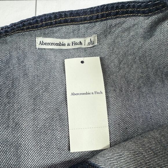 Abercrombie & Fitch Denim Vest Womens Large Blue Dark Wash Button Tie Back New - Picture 6 of 11